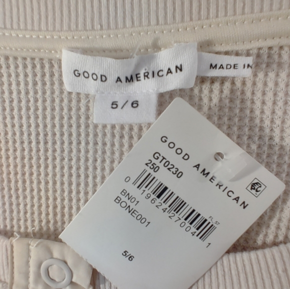 Good American Essentials Boyfriend Thermal Henley Waffle Knit Bone NWT 5/6 Sz 2X - Picture 3 of 11